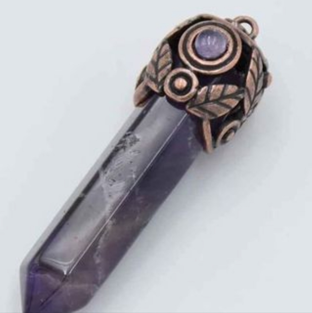 Antique Copper Natural Amethyst Pendant